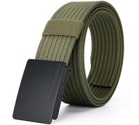 TOURZOO Nylon Military Tactical Belts for Men 1.5" No Holes Adjustable Webbing Canvas Belt for Hiking, Casual & Outdoor, 1pcs/Army Green, X-Large-for Waist 42"-45"(Length 53")