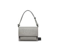 TOUS Shoulder Bag with Embossed Logo, Grey Leather, Knotted Handle