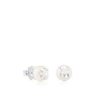 TOUS Sterling Silver Earrings on 8mm Pearl for Women with Snap Closure, Bear Pattern, Classic and Elegant, Icon Pearl Collection
