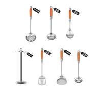 Tousiyra 304 Stainless Steel Kitchen Utensils Set,Heat Resistant Wooden Handle Kitchen Tools, 7 PCS Metal Cooking Utensils Set Set with Holder, Professional Cooking Utensils Set,kitchen essentials,