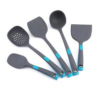 Tousiyra 5 Piece Kitchen Utensil Set, Silicone Cooking Utensil Spatula Set, Heat Resistant Cookware Tools Include Spoon, Spatula, Pasta Tongs, Dishwasher Safe,Grey