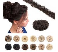 Tousled Hair Updo Hair Bun for Women 100% Human Hair Scrunchies Messy Hair Wrap Piece Extensions #02 Dark Brown