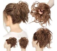 Tousled Updo Messy Bun Hair Piece Scrunchies Hair Synthetic Wavy Bun Extensions Fluffy Updo Scrunchy Chignon with Elastic Rubber Band Wrap on Donut Ponytail Hairpieces Light Brown