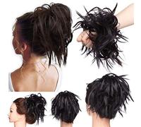 Tousled Updo Messy Bun Hair Piece Scrunchies Hair Synthetic Wavy Bun Extensions Fluffy Updo Scrunchy Chignon with Elastic Rubber Band Wrap on Donut Ponytail Hairpieces Dark Brown
