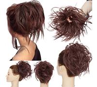 Tousled Updo Messy Bun Hair Piece Scrunchies Hair Synthetic Wavy Bun Extensions Fluffy Updo Scrunchy Chignon with Elastic Rubber Band Wrap on Donut Ponytail Hairpieces Dark Auburn