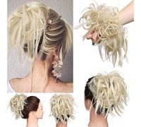 Tousled Updo Messy Bun Hair Piece Scrunchies Hair Synthetic Wavy Bun Extensions Fluffy Updo Scrunchy Chignon with Elastic Rubber Band Wrap on Donut Ponytail Hairpieces Bleach Blonde