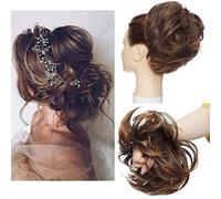 Tousled Updo Messy Bun Piece Extension Ponytail With Elastic Rubber Band Updo Extensions Synthetic Extensions Scrunchies Ponytail Hairpiece for Women Dark Black