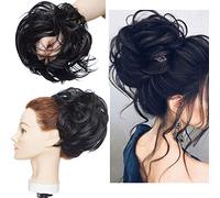 Tousled Updo Messy Bun Piece Extension Ponytail With Elastic Rubber Band Updo Extensions Synthetic Extensions Scrunchies Ponytail Hairpiece for Women Dark Black