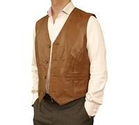 Tout Ensemble Ashwood Mens Smart Superior Luxury Soft Genuine Real Leather Waistcoat, Tan, 4XL, Chest 50in