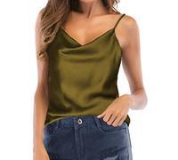 TOUTOUAI Women's Cowl Neck Camis Satin Tank Top Camisoles Blouses (Army Green, Medium)