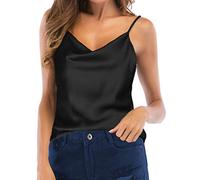 TOUTOUAI Women's Cowl Neck Camis Satin Tank Top Camisoles Blouses (Black, Medium)