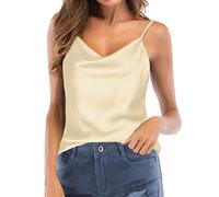 TOUTOUAI Women's Silk Satin Camisole Cowl Neck Tank Top Cami Silky Basic Tank Shirt Blouses, Champagne, 8-10