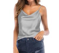TOUTOUAI Women's Silk Satin Camisole Cowl Neck Tank Top Cami Silky Basic Tank Shirt Blouses, Gray, 22-24