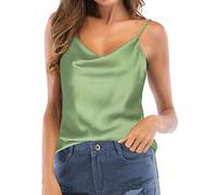 TOUTOUAI Women's Silk Satin Camisole Cowl Neck Tank Top Cami Silky Basic Tank Shirt Blouses, Light Green, 8-10