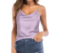TOUTOUAI Women's Silk Satin Camisole Cowl Neck Tank Top Cami Silky Basic Tank Shirt Blouses, Lilac, 4-6