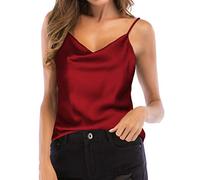 TOUTOUAI Women's Silk Satin Camisole Cowl Neck Tank Top Cami Silky Basic Tank Shirt Blouses, Wine Red, 20