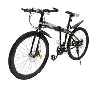 TouTToNG 26'' Foldable Mountain Bike 21-Speed Adult Bicycle, Black Adjustable Seat Height Mechanical Disc Brake MTB (Black+Silver)