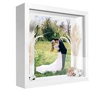 TouYinger 10x10 Shadow Box Frame Display Case with Letter Stickers, 3D Picture Frame, Display Case Box for Memorabilia, Baby Items, Wedding Memories, Crafts, Tickets and Photos (White, 10x10)