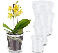 TOUYINGER Orchid Pots with Holes, 12 Pcs Clear Plant Pots 11cm/15cm/17cm/21cm Thickened Plastic Plant Pot, Transparent Nursery Flower Pot for Indoor Outdoor Orchid Repotting