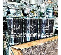 TOV® Diamond Crushed Tea Coffee Sugar CANISTERS Jars Storage Black Trimmings Crystal Filled