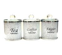 TOV® Diamond Crushed Tea Coffee Sugar CANISTERS Jars Storage Silver Trimmings Crystal Filled