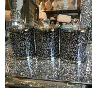 TOV® Diamond Crushed Tea Coffee Sugar CANISTERS Jars Storage Silver Trimmings Crystal Filled (Silver/Black & Silver)