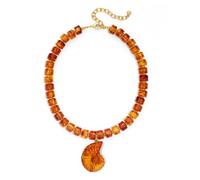 TOVABA Boho Statement Necklace with Large Spiral Shell Pendant, Tortoise Shell Effect Resin Beaded Jewellery, Retro Square Neckband for Ladies