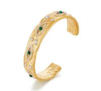 TOVABA Gold Bangle Bracelet for Women, Waterproof Stainless Steel Bangle with Green and Clear Crystal Accents, Non-Tarnish Vintage-Inspired Jewellery for Statement Style