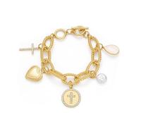 TOVABA Gold Charm Bracelet Women with Heart, Cross, Pearl & Teardrop Pendants, Non-Tarnish Chain Jewellery, Gift for Her