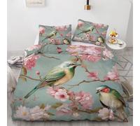 Tovast 3D Bird Duvet Cover King Size 220x230cm 3 Piece with Zipper Closure Comfort Microfiber Reversible Bedding Set Cherry Blossoms Quilt Cover with Pillowcase 50x75cm(Image10-7)