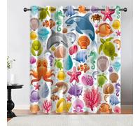 Tovast 3D Dolphin Blackout Curtains Eyelet Curtains Polyester Fabric Marine Life Window Drapes 42" W x 54" D 2 Panels Thermal Insulated Soundsproof Privacy for Living Room Bedroom(Image 2-9)