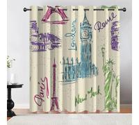 Tovast 3D Eiffel Tower Blackout Curtains Eyelet Curtains Polyester Fabric Big Ben Window Drapes 52" W x 84" D 2 Panels Thermal Insulated Soundsproof Privacy for Living Room Bedroom(Image 5-20)