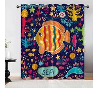 Tovast 3D Fish Blackout Curtains Eyelet Curtains Polyester Fabric Marine Life Window Drapes 27" W x 63" D 2 Panels Thermal Insulated Soundsproof Privacy for Living Room Bedroom(Image 8-5)