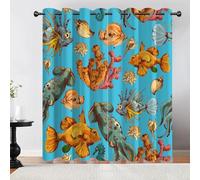 Tovast 3D Fish Blackout Curtains Eyelet Curtains Polyester Fabric Marine Life Window Drapes 27" W x 63" D 2 Panels Thermal Insulated Soundsproof Privacy for Living Room Bedroom(Image 5-1)