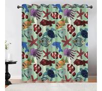 Tovast 3D Fish Blackout Curtains Eyelet Curtains Polyester Fabric Marine Life Window Drapes 66" W x 72" D 2 Panels Thermal Insulated Soundsproof Privacy for Living Room Bedroom(Image 4-9)