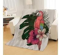 Tovast 3D Parrot Blanket Queen 180x220cm Microfiber Cosy Flannel Flowers Palm Leaves Throw Blankets Soft Warm Plush Lightweight for Couch Bedroom Office Travel Camping(Image 16-11)