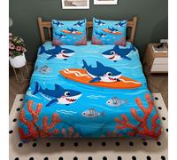 Tovast 3D Shark Duvet Cover Single 135x200cm 2 Piece with Zipper Closure Comfort Microfiber Bedding Set Ocean Fish Quilt Cover with Pillowcase 50x75cm(Image2-4)