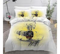 Tovast 3D Train Duvet Cover Single 135x200cm 2 Piece with Zipper Closure Comfort Microfiber Reversible Bedding Set Ink Painting Quilt Cover with Pillowcase 50x75cm(Image 42-10)