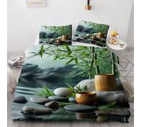 Tovast 3D Zen Duvet Cover King Size 220x230cm 3 Piece with Zipper Closure Comfort Microfiber Reversible Bedding Set Stones Bamboo Quilt Cover with Pillowcase 50x75cm(Image8-11)