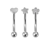 Tovbmup 3PCS Curved Barbell Eyebrow Lip Rings Stainless Steel Spiral Rod 10mm Vertical Lip Studs Piercing Jewelry Earrings with Sunflower Stars Love Hearts Suitable for Ladies Girls (Steel Color)