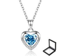 Tovbmup Women's necklace blue silver heart necklace 40+5cm extension chain teardrop-shaped gemstone birthday jewelry gift for mom, her wife, girlfriend, anniversary, Mother's Day, Christmas