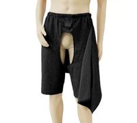 TOVCHEI Adult Open-Crotch Incontinence Pants with Front Flap, Elderly Bedridden Paralysis Care Shorts, Protect Privacy,Black,3XL