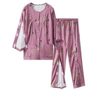 TOVCHEI Bedridden Patient Clothing for Women, Tearaway Patient Pajamas Nursing Aid for Elderly Disabled Dialysis,D,XL