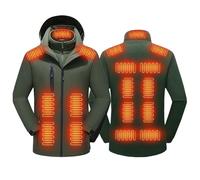 TOVCHEI Heated Jacket for Men Women Waterproof Softshell Jacket 3-in-1 Heating Jacket with Detachable Fleece Coat and Hood,Green,M