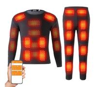 TOVCHEI Heated Thermal Underwear Set, 32 Areas Heating Electric Thermal Long Johns, App Control Winter Warm Shirt & Pants,Black,L