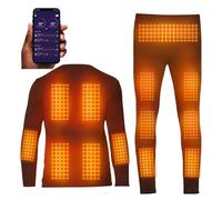 TOVCHEI Heated Thermal Underwear Set with APP Control Smart Electric Heating Long Johns Fleece Lined Base Layer,Black,XL