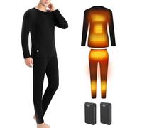 TOVCHEI Heated Thermal Underwear Set with Battery USB Electric Heating Shirt Pants Warm Fleece Base Layer Top & Bottom,Men Black,M