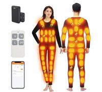 TOVCHEI Heated Thermal Underwear with 3 Control Methods and 48 Zones Heating, Fleece Lined Base Layer Top Bottom Set,Black,M