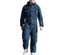 TOVCHEI Mens Womens Relaxed Fit Coveralls Jumpsuit Denim Overall Workwear with Reflective Stripe And Elastic Cuffs,Blue C,M
