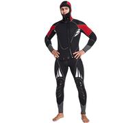 TOVCHEI Neoprene 5MM Wetsuit Fleece Warm Cold-Proof Diving Suit 2-Piece Hooded Top One-Piece Vest Pants Split Anti Jellyfish,Red,L